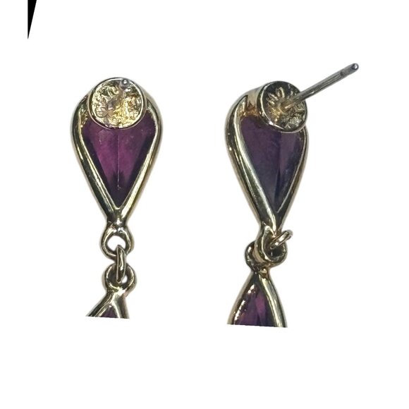 Vintage Monet Gold-Tone Pink Teardrop Dangle Earrings - Picture 10 of 11